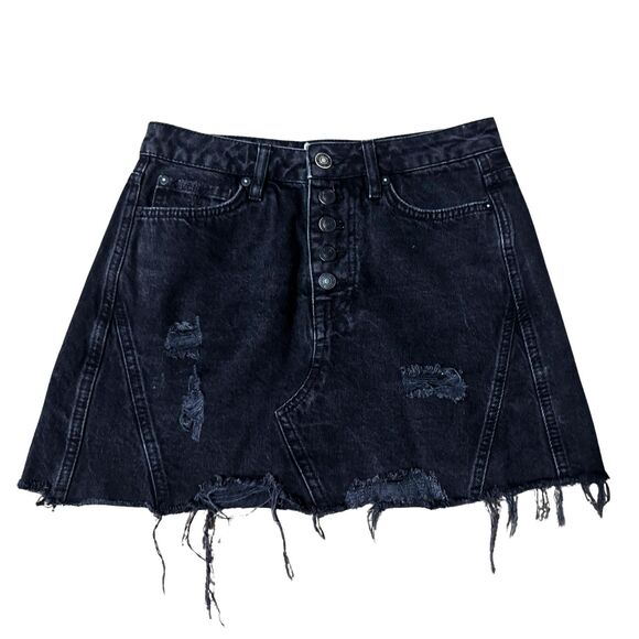 Black Free People 26 S Distressed Alt Western Grunge Emo Punk Fringe Mini Skirt - Picture 1 of 5
